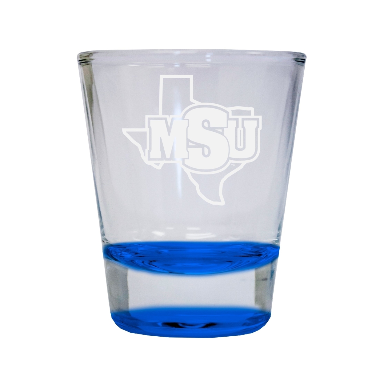 Midwestern State University Mustangs Etched Round Shot Glass 2 Oz Blue