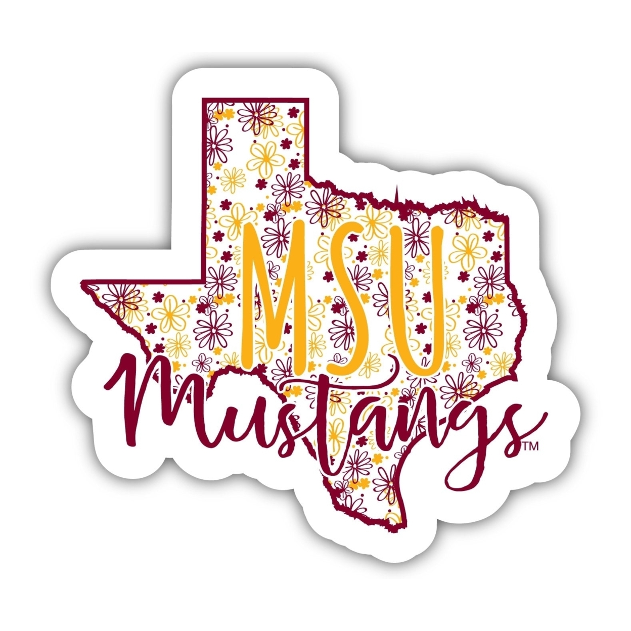 Midwestern State University Mustangs Floral State Die Cut Decal 2-Inch