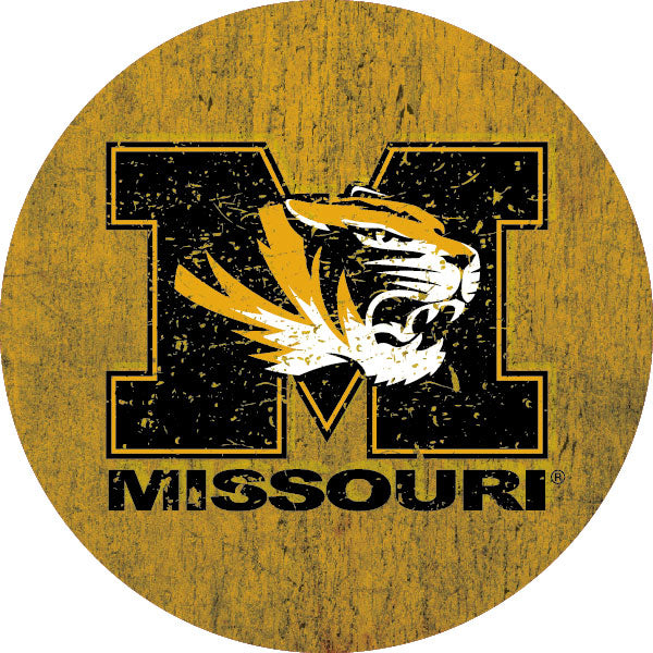 Missouri Tigers Distressed Wood Grain 4 Inch Round Magnet