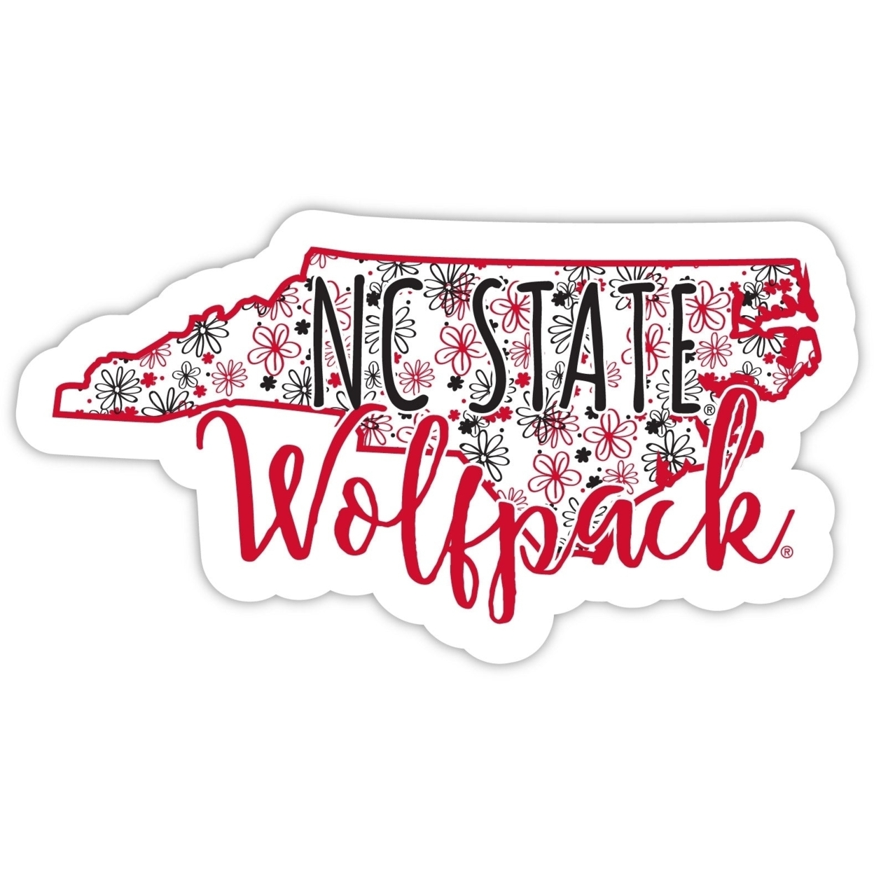 NC State Wolfpack Floral State Die Cut Decal 2-Inch