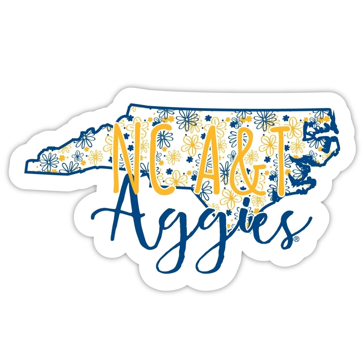 North Carolina A&T State Aggies Floral State Die Cut Decal 2-Inch