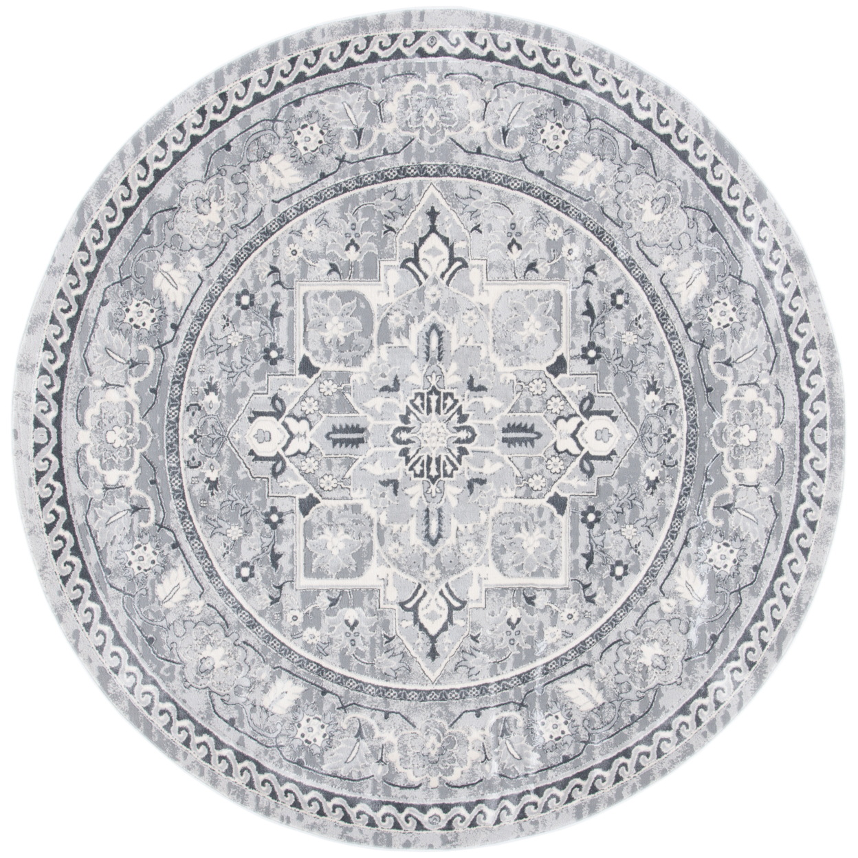 SAFAVIEH Alhambra Collection ALH610A Cream / Grey Rug - 6-7 X 6-7 Round