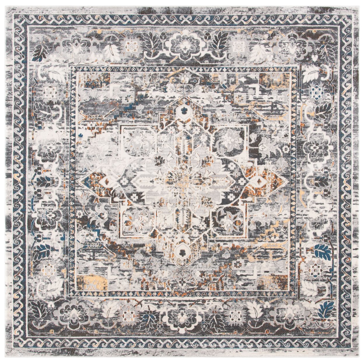 SAFAVIEH Alhambra Collection ALH610F Grey / Cream Rug - 6-7 X 6-7 Square