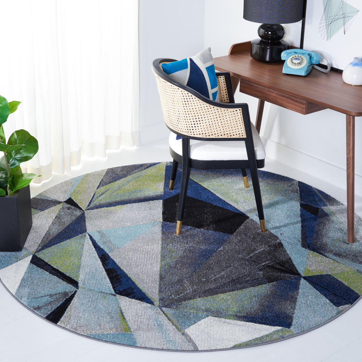 SAFAVIEH Porcello Collection PRL6940G Grey / Blue Rug - 6' 7 Square