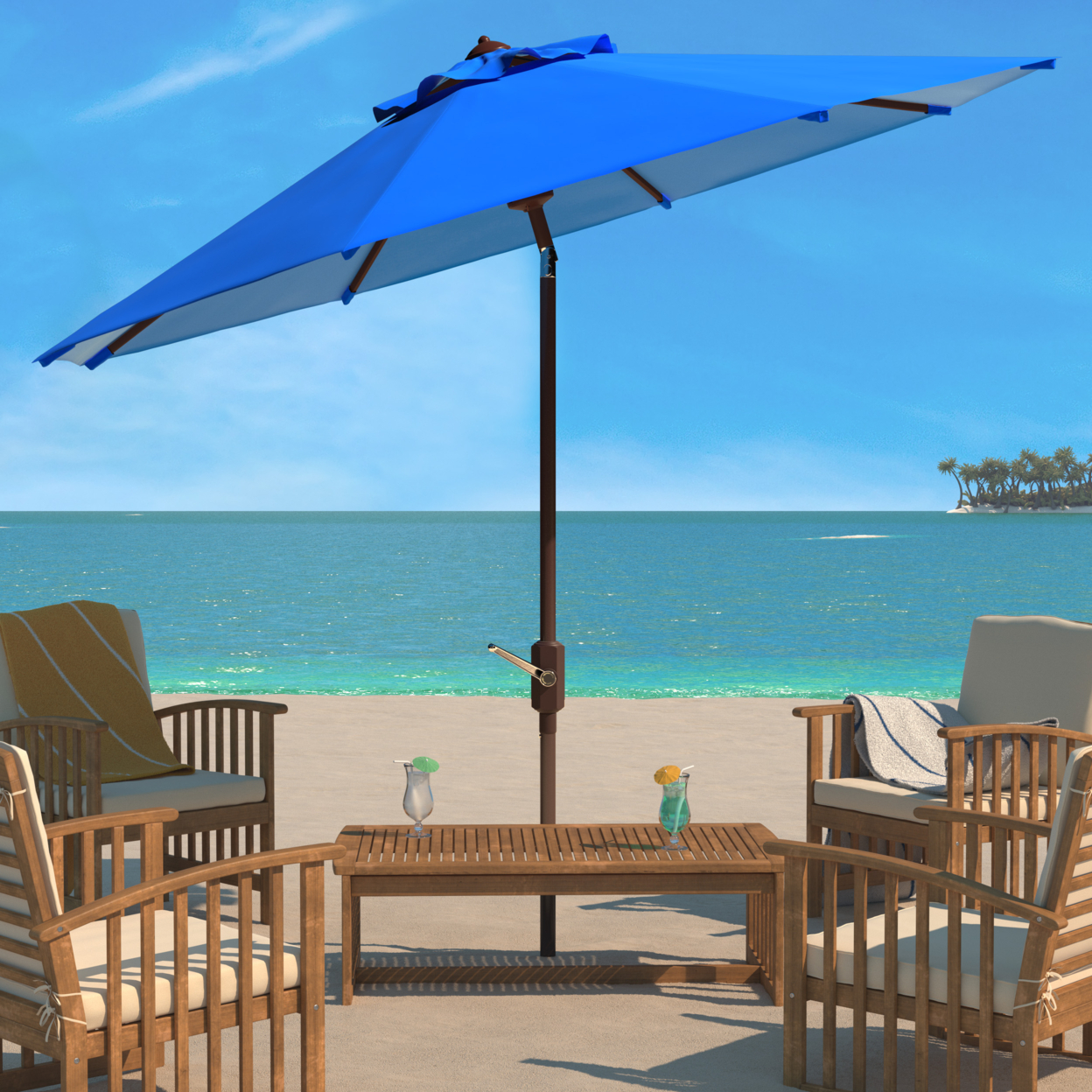 SAFAVIEH Outdoor Collection Ortega 9-Foot Tilt Crank Umbrella Pacific Blue