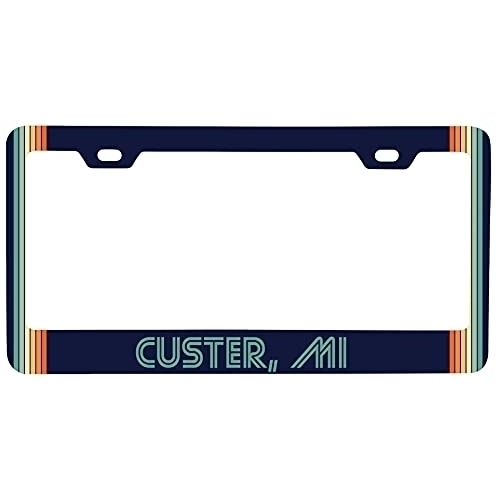 Custer Michigan Car Metal License Plate Frame Retro Design