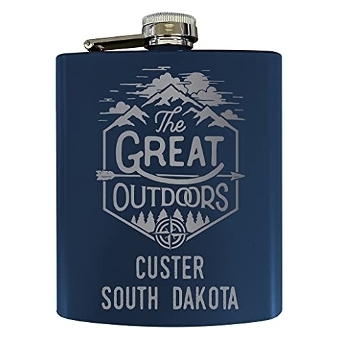 Custer South Dakota Laser Engraved Explore The Outdoors Souvenir 7 Oz Stainless Steel 7 Oz Flask Navy