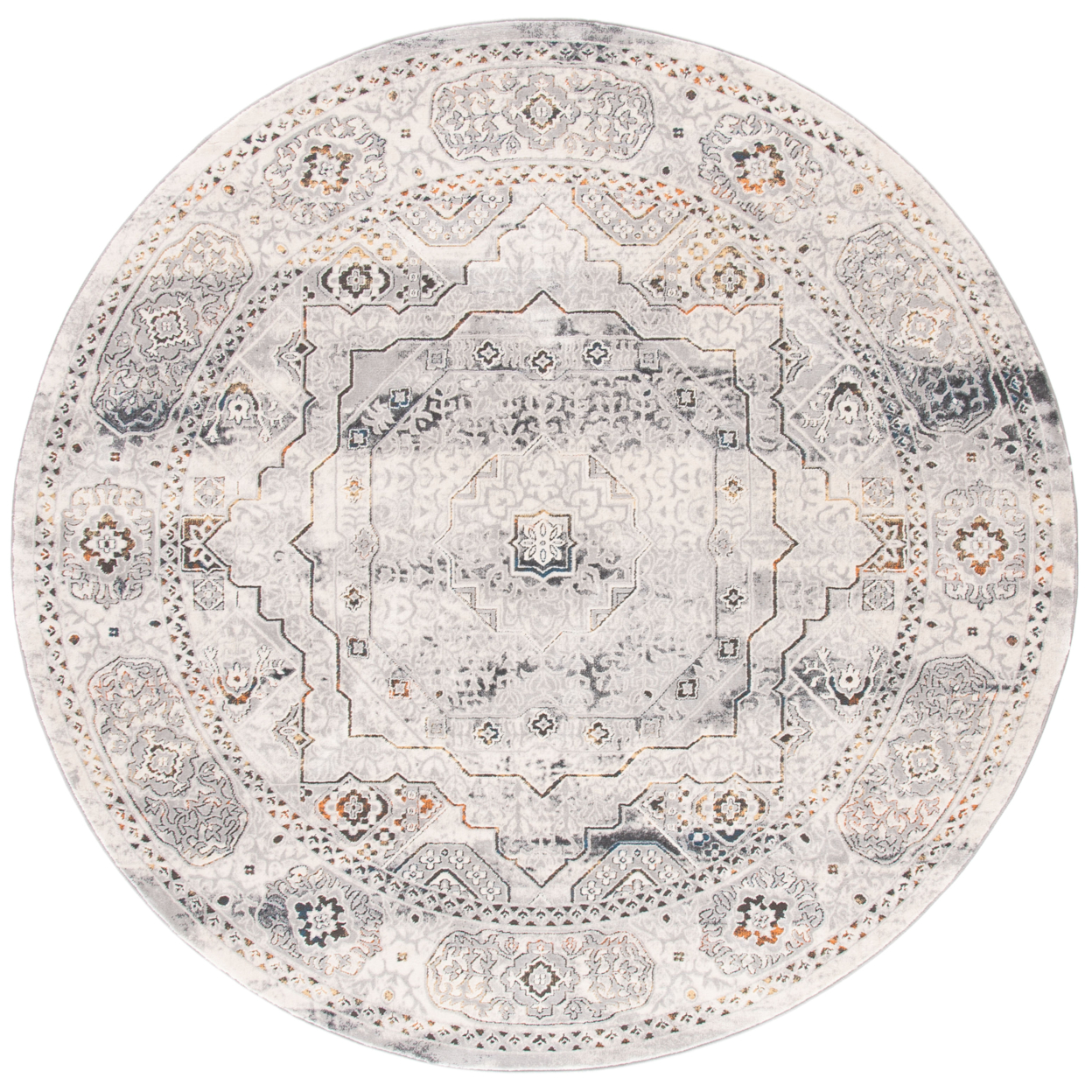 SAFAVIEH Alhambra Collection ALH629A Cream / Grey Rug - 6-7 X 6-7 Round