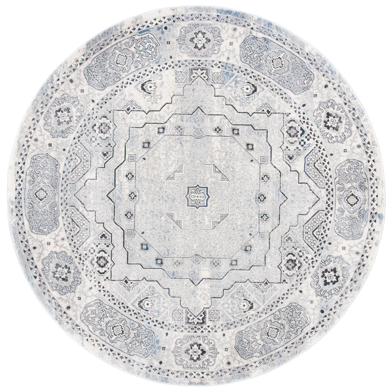 SAFAVIEH Alhambra Collection ALH629K Ivory / Grey Rug - 6-7 X 6-7 Round