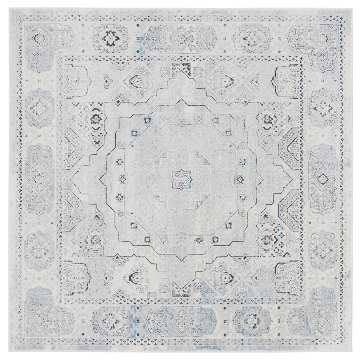 SAFAVIEH Alhambra Collection ALH629K Ivory / Grey Rug - 6-7 X 6-7 Square