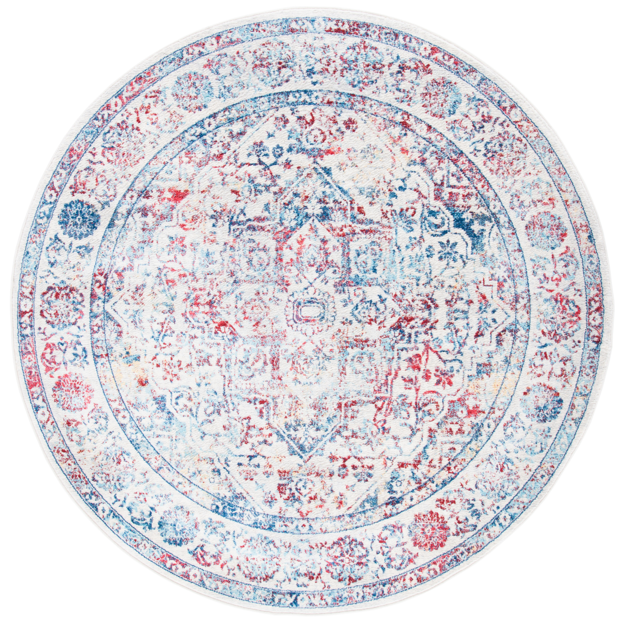 SAFAVIEH Brentwood Collection BNT832B Ivory / Blue Rug - 6-7 X 6-7 Round