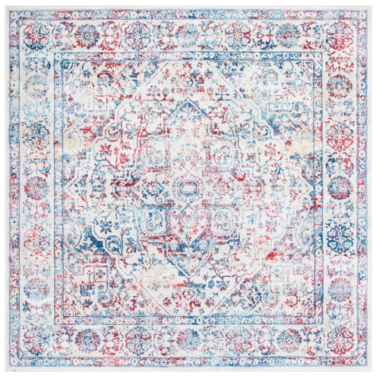 SAFAVIEH Brentwood Collection BNT832B Ivory / Blue Rug - 6-7 X 6-7 Square