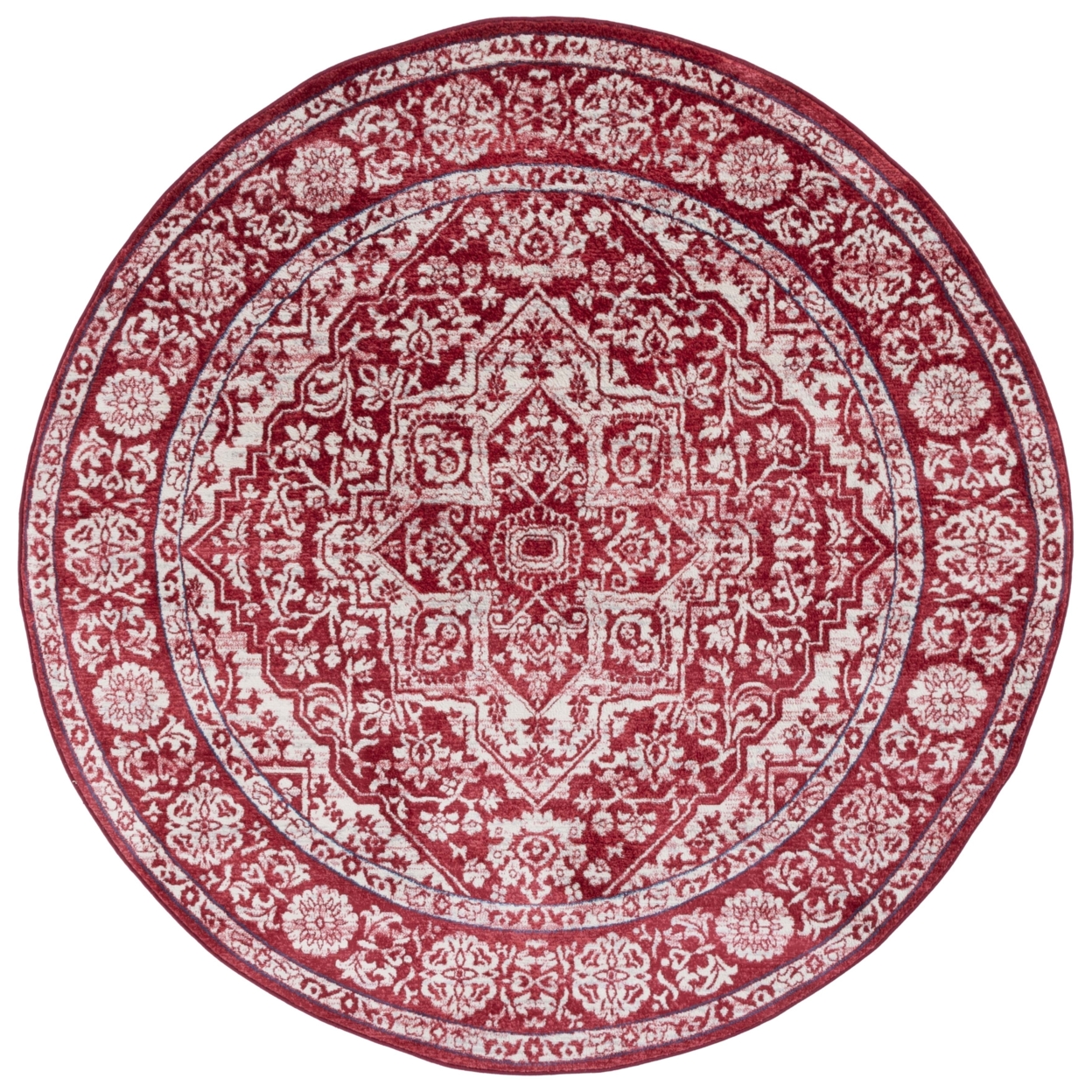 SAFAVIEH Brentwood Collection BNT832Q Red / Ivory Rug - 6-7 X 6-7 Round