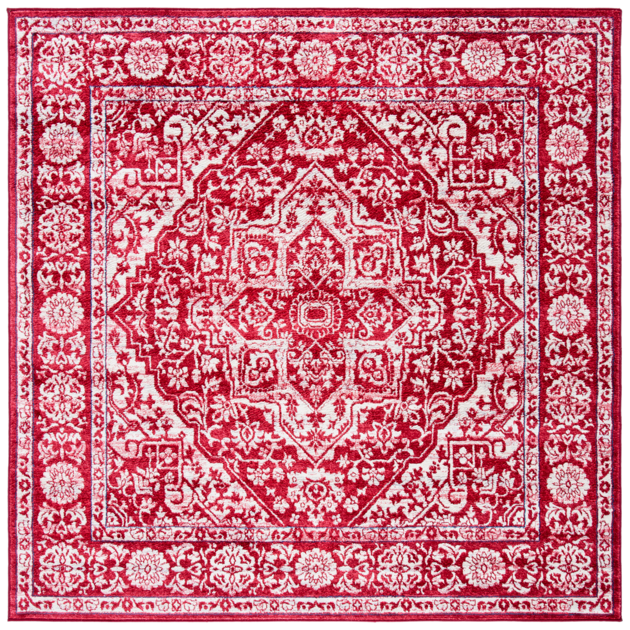 SAFAVIEH Brentwood Collection BNT832Q Red / Ivory Rug - 6-7 X 6-7 Square