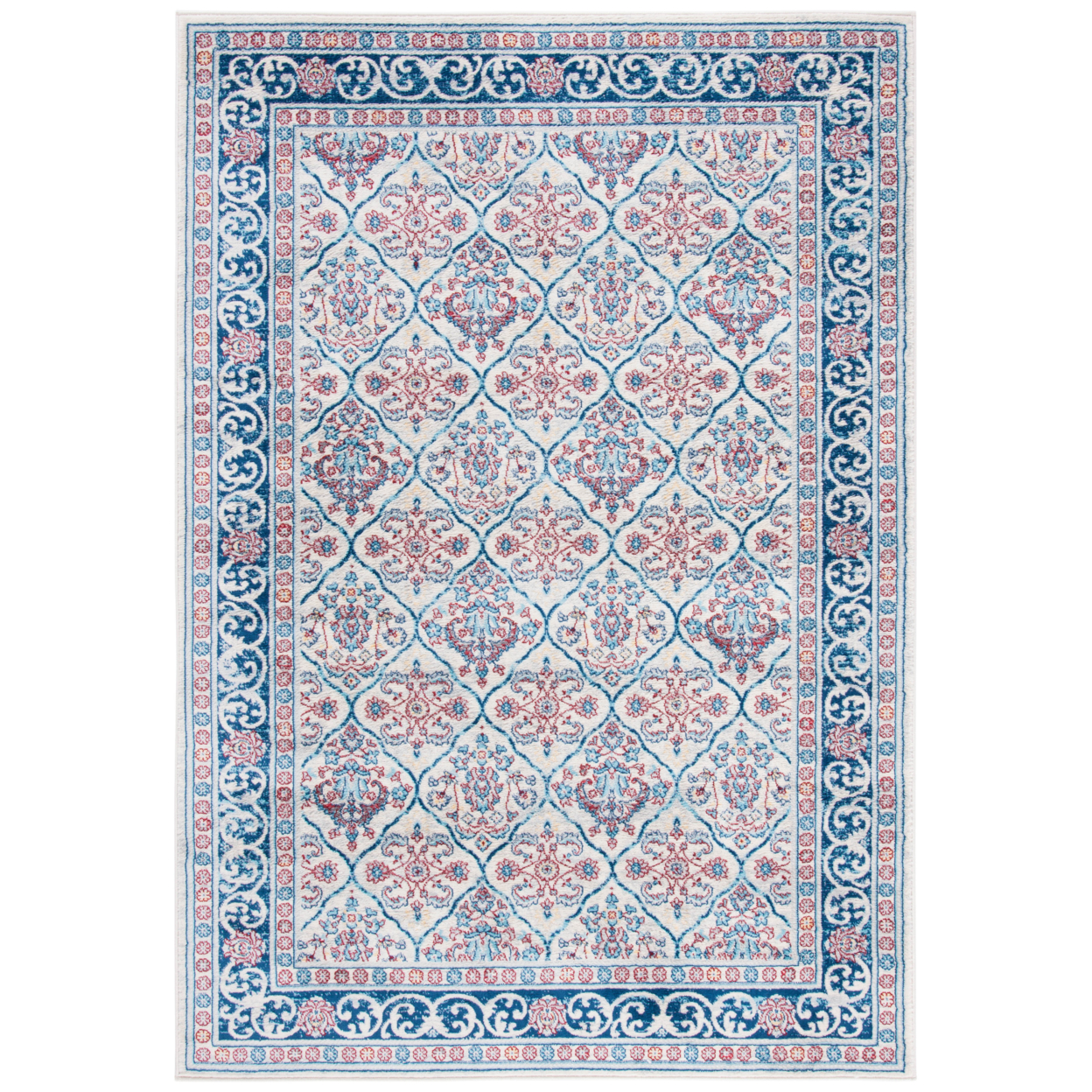 SAFAVIEH Brentwood Collection BNT870B Beige / Navy Rug - 6-7 X 6-7 Square