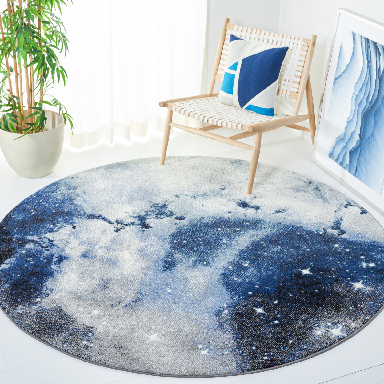SAFAVIEH Galaxy Collection GAL109M Blue / Ivory Rug - 6' 7 Square