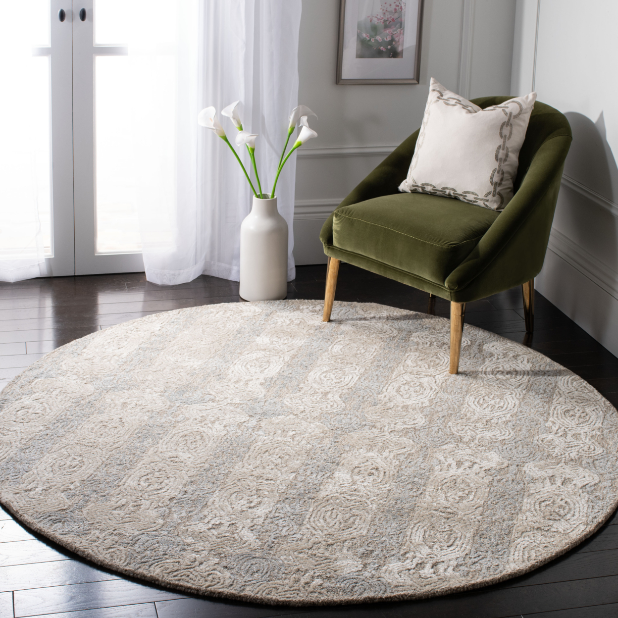 SAFAVIEH Glamour Collection GLM536F Grey / Ivory Rug - 6' Round