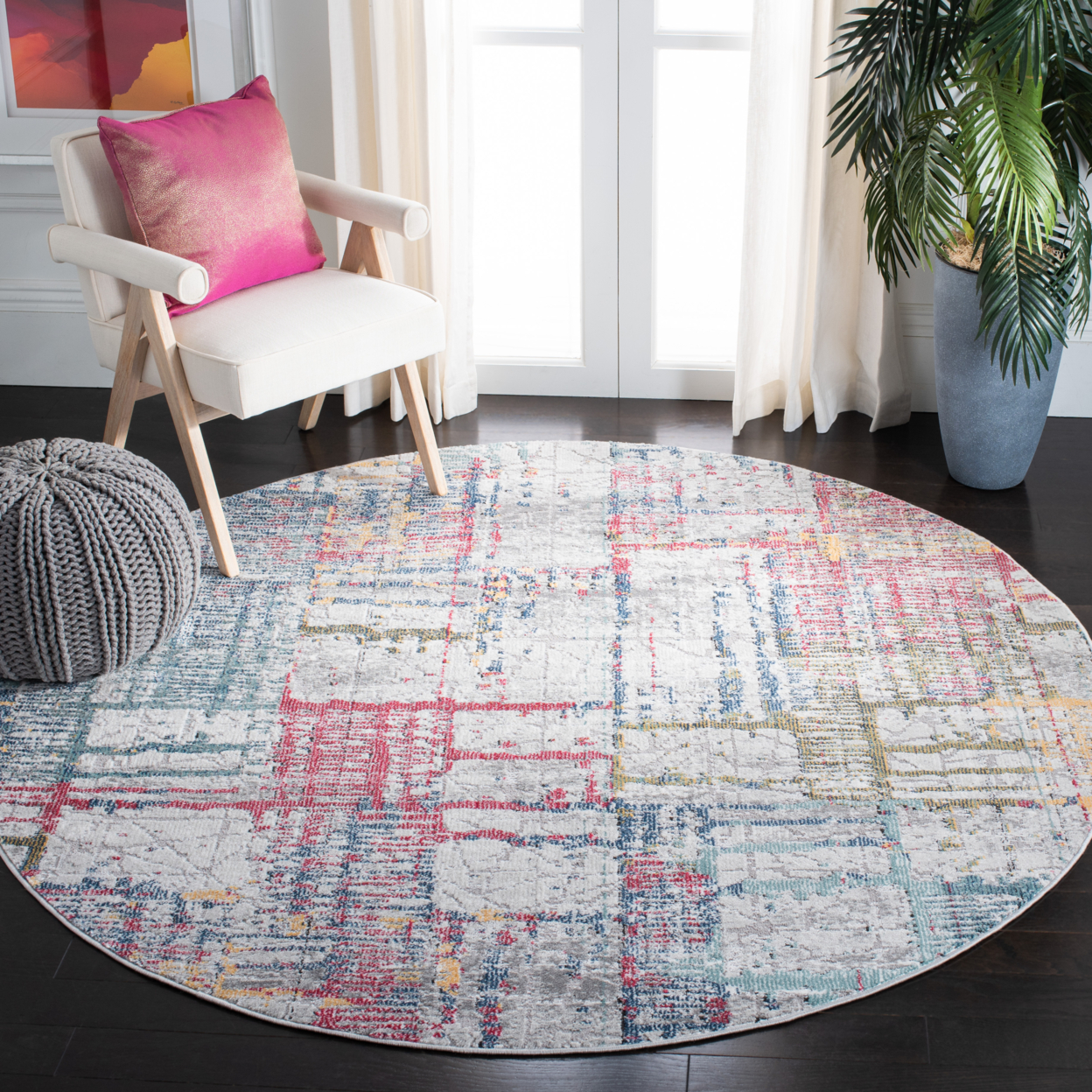 SAFAVIEH Porcello Collection PRL970A Ivory / Blue Rug - 6' 7 Round