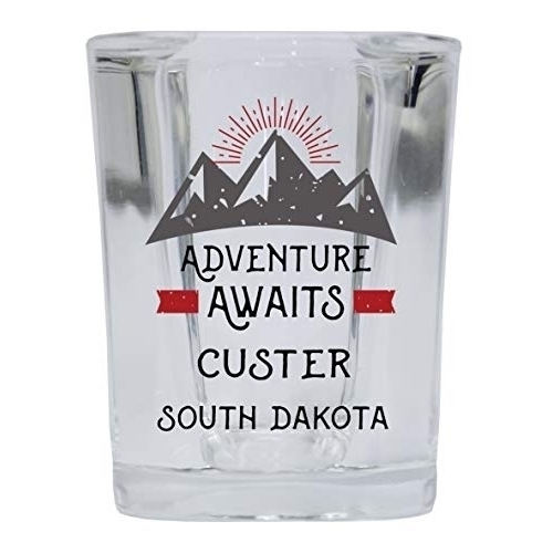 Custer South Dakota Souvenir 2 Ounce Square Base Liquor Shot Glass Adventure Awaits Design