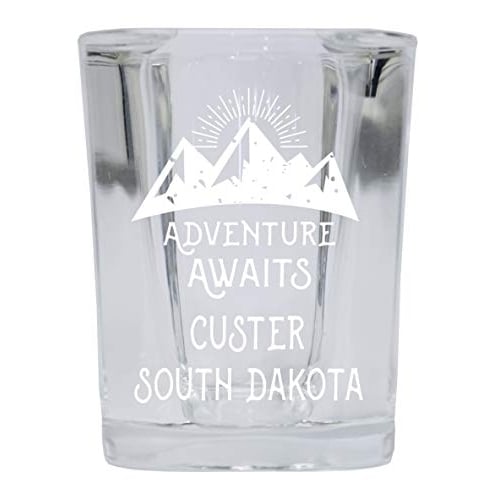 Custer South Dakota Souvenir Laser Engraved 2 Ounce Square Base Liquor Shot Glass 4-Pack Adventure Awaits Design