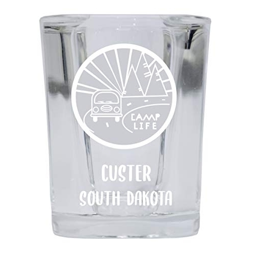Custer South Dakota Souvenir Laser Engraved 2 Ounce Square Base Liquor Shot Glass 4-Pack Camp Life Design