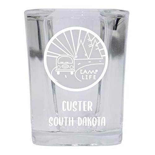 Custer South Dakota Souvenir Laser Engraved 2 Ounce Square Base Liquor Shot Glass Camp Life Design