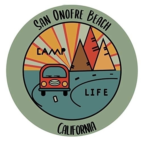 San Onofre Beach California Souvenir Decorative Stickers (Choose Theme And Size) - Single Unit, 4-Inch, Camp Life