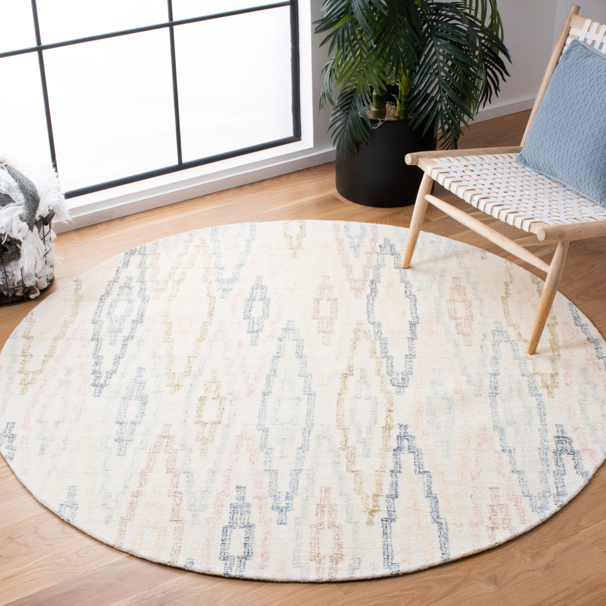 SAFAVIEH Rodeo Drive Collection RD101M Ivory / Blue Rug - 6' Square