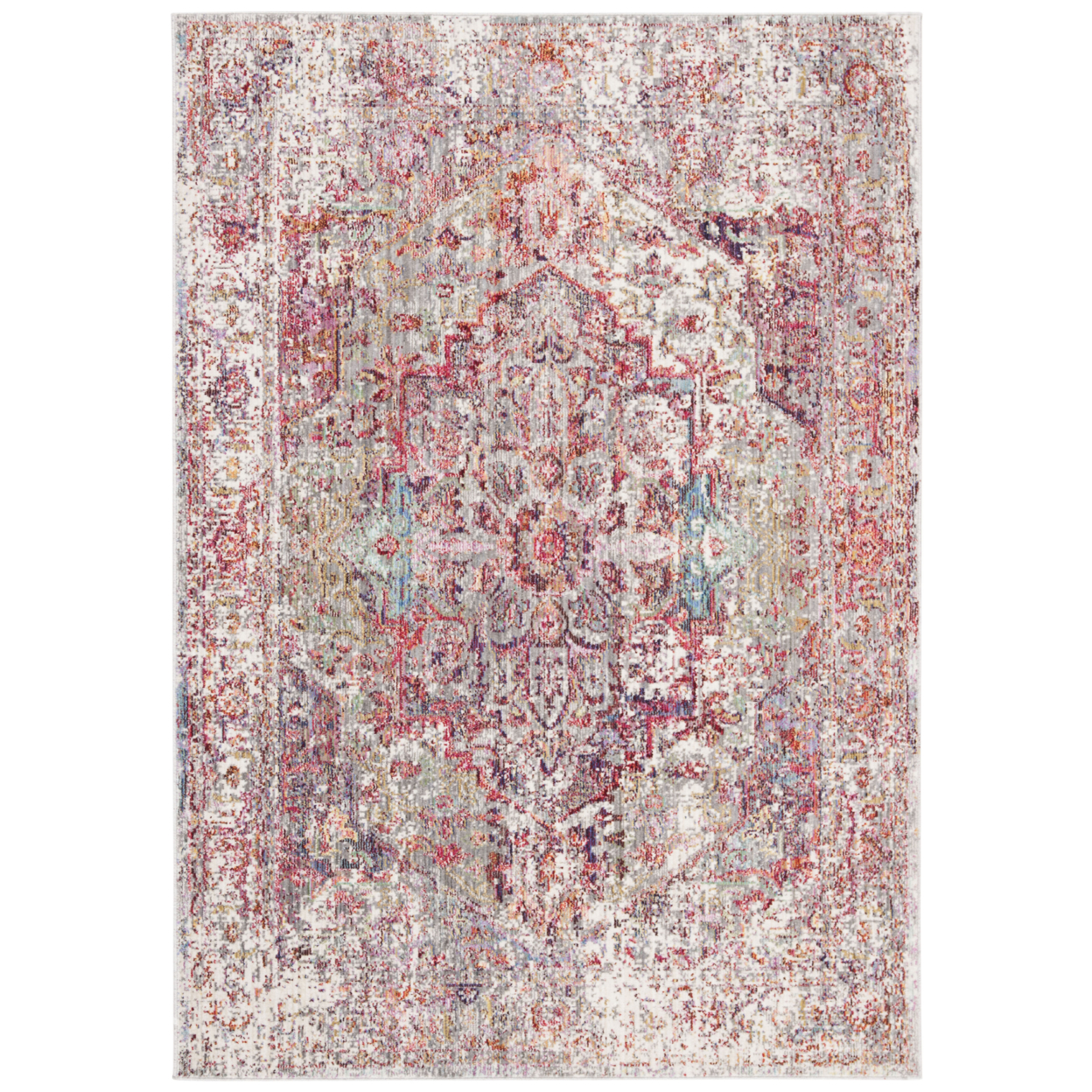 SAFAVIEH Valencia Collection VAL163Q Grey / Red Rug - 4' X 5' 7