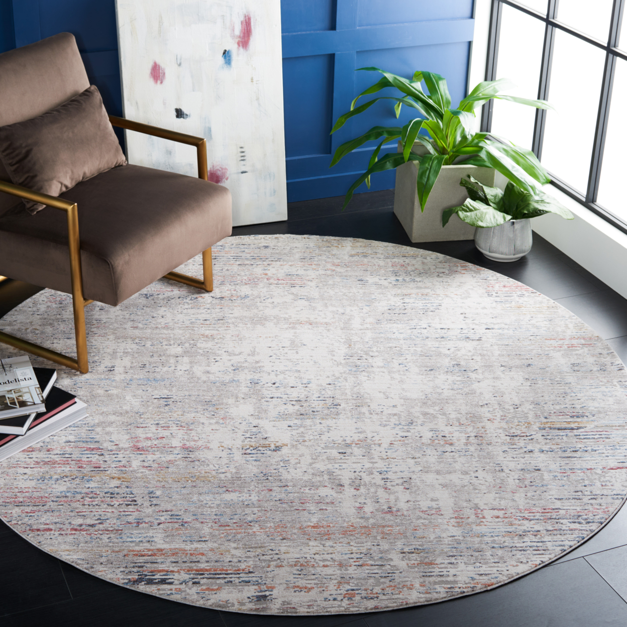 SAFAVIEH Valencia Collection VAL406G Grey / Blue Rug - 6' 10 Square