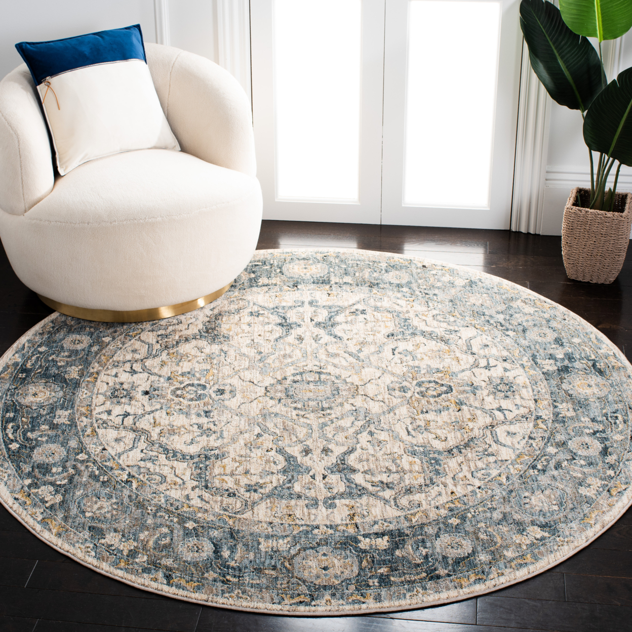 SAFAVIEH Valencia Collection VAL566A Ivory / Blue Rug - 6' 4 Square