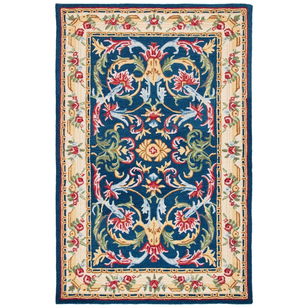 SAFAVIEH Heritage HG657N Handmade Navy / Ivory Rug - 4' X 6'