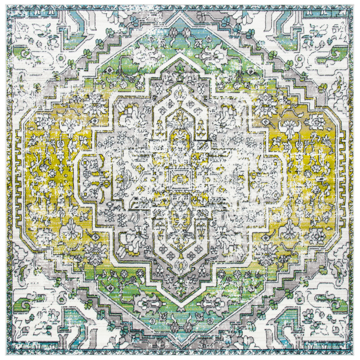 SAFAVIEH Skyler Collection SKY101Y Green / Ivory Rug - 6-7 X 6-7 Square