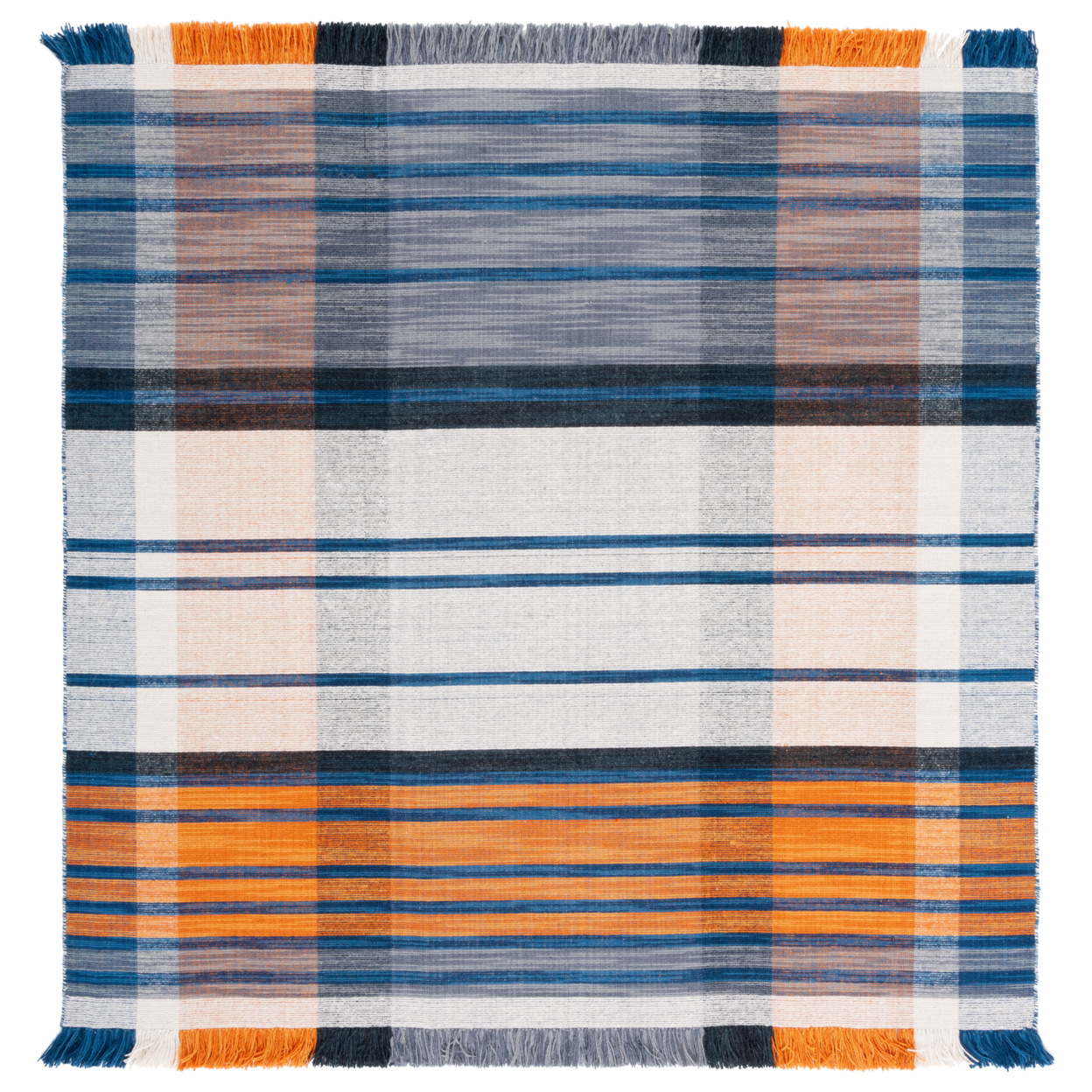 SAFAVIEH Striped Kilim STK702P Orange / Blue Rug - 6 X 6 Square