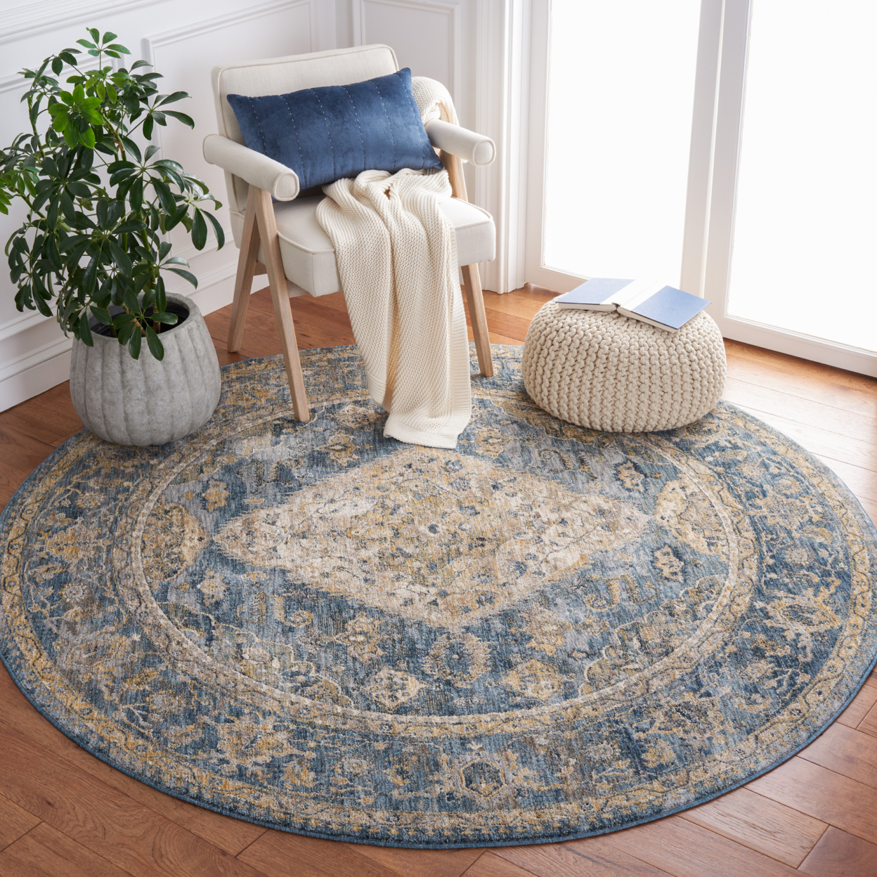 SAFAVIEH Valencia Collection VAL564M Blue / Gold Rug - 6' 4 Square