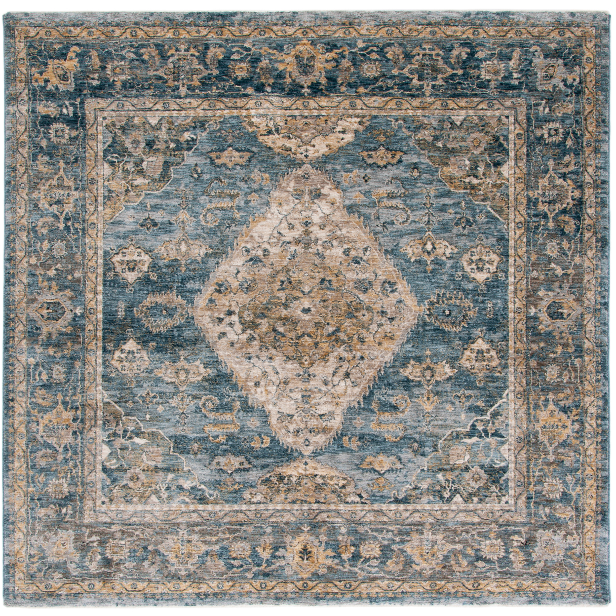SAFAVIEH Valencia Collection VAL564M Blue / Gold Rug - 6' 4 Square