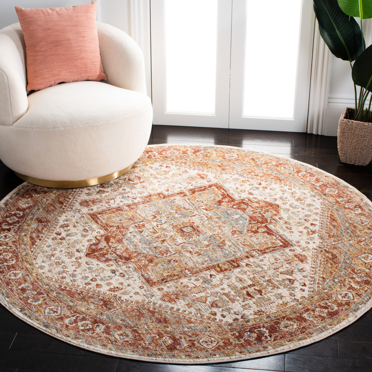 SAFAVIEH Valencia Collection VAL568B Ivory / Rust Rug - 6' 4 Square