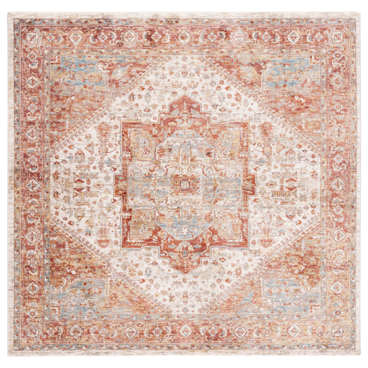 SAFAVIEH Valencia Collection VAL568B Ivory / Rust Rug - 6' 4 Square