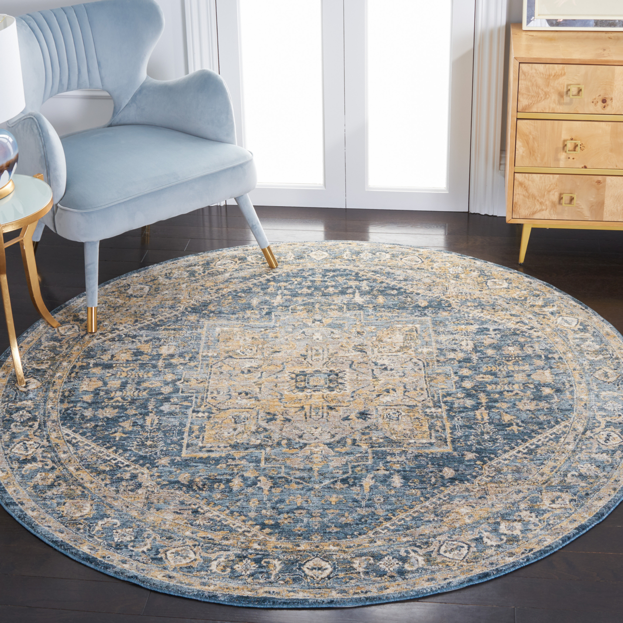 SAFAVIEH Valencia Collection VAL568M Blue / Gold Rug - 6' 4 Square