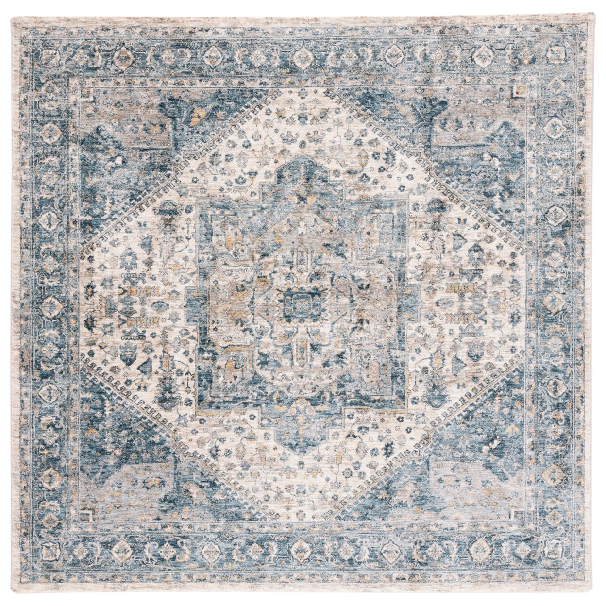 SAFAVIEH Valencia Collection VAL568A Ivory / Blue Rug - 6' 4 Square