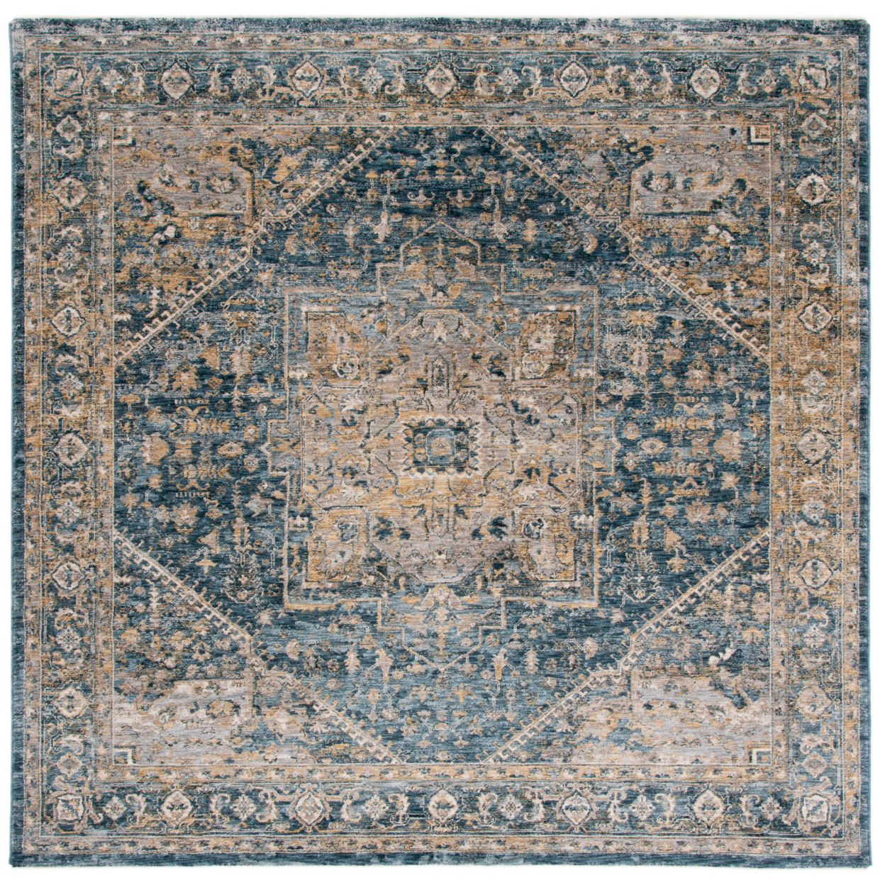 SAFAVIEH Valencia Collection VAL568M Blue / Gold Rug - 6' 4 Square
