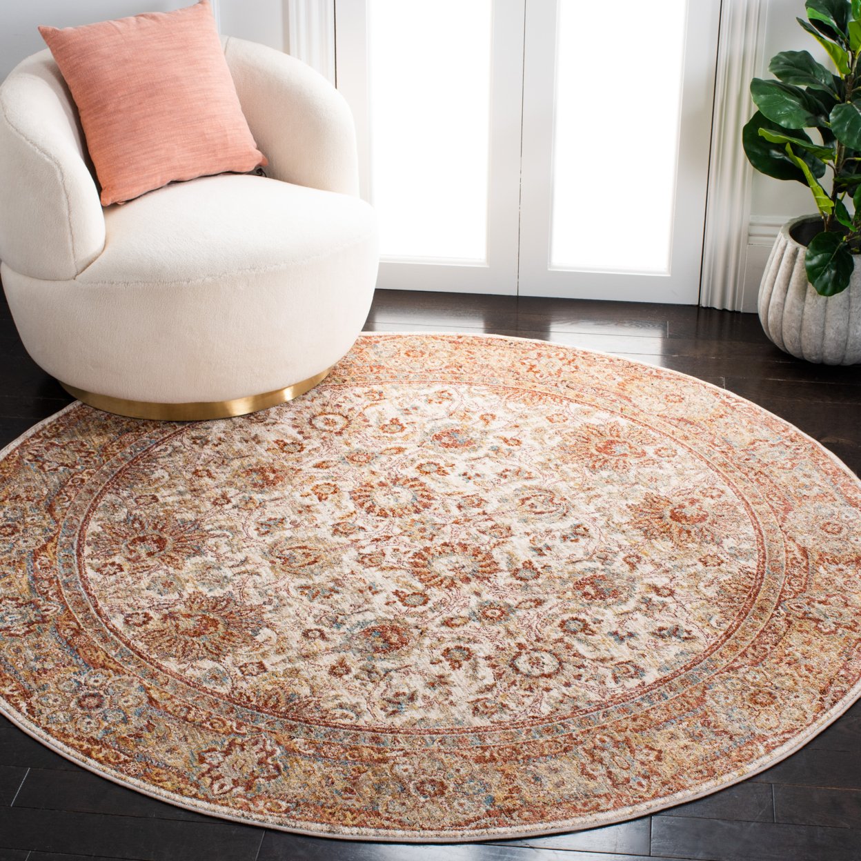 SAFAVIEH Valencia Collection VAL570B Ivory / Rust Rug - 6' 4 Square