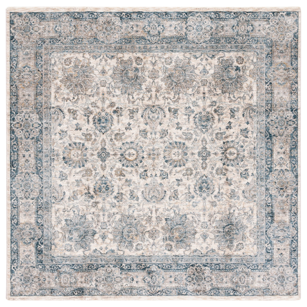 SAFAVIEH Valencia Collection VAL570A Ivory / Blue Rug - 6' 4 Square
