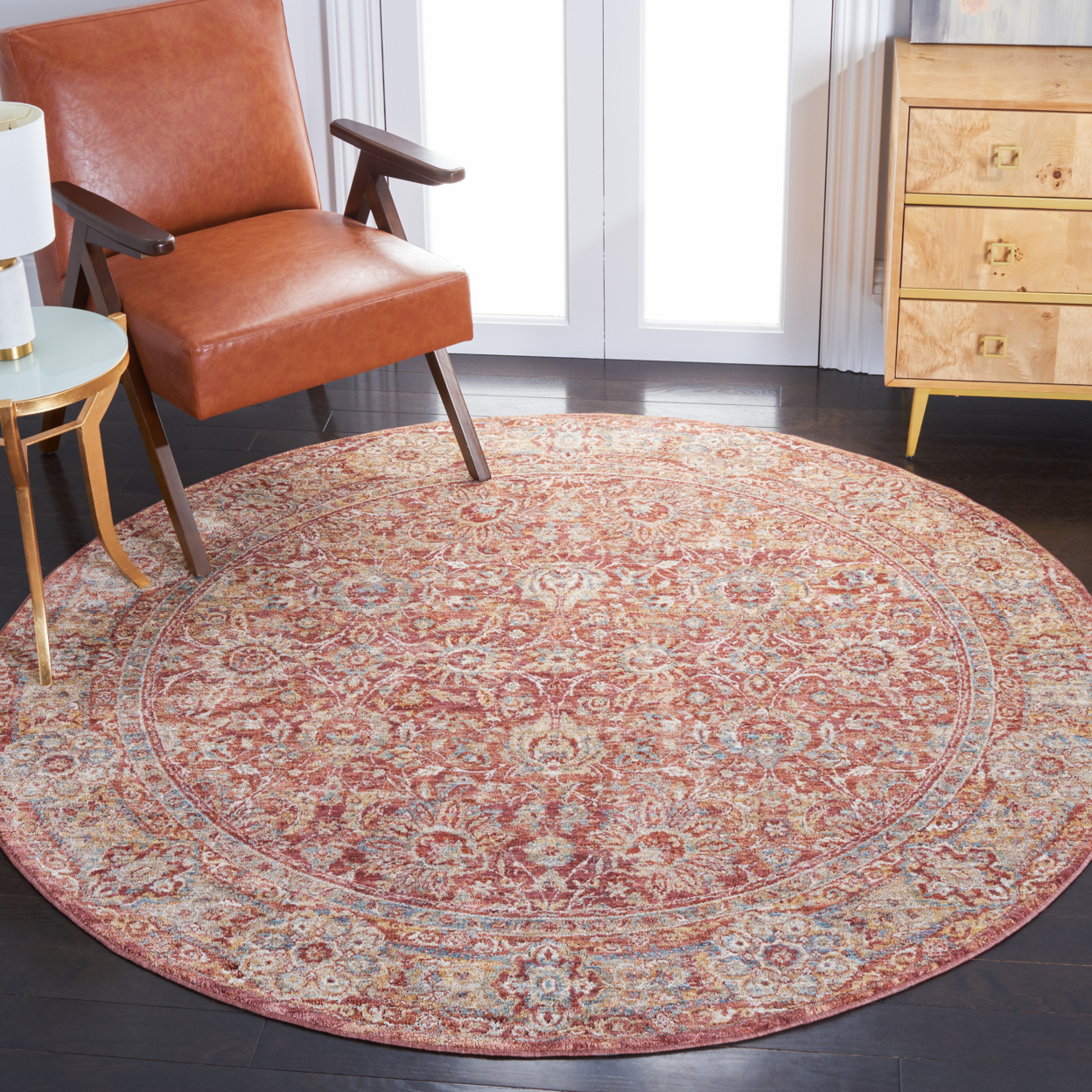 SAFAVIEH Valencia Collection VAL570P Rust / Teal Rug - 6' 4 Square