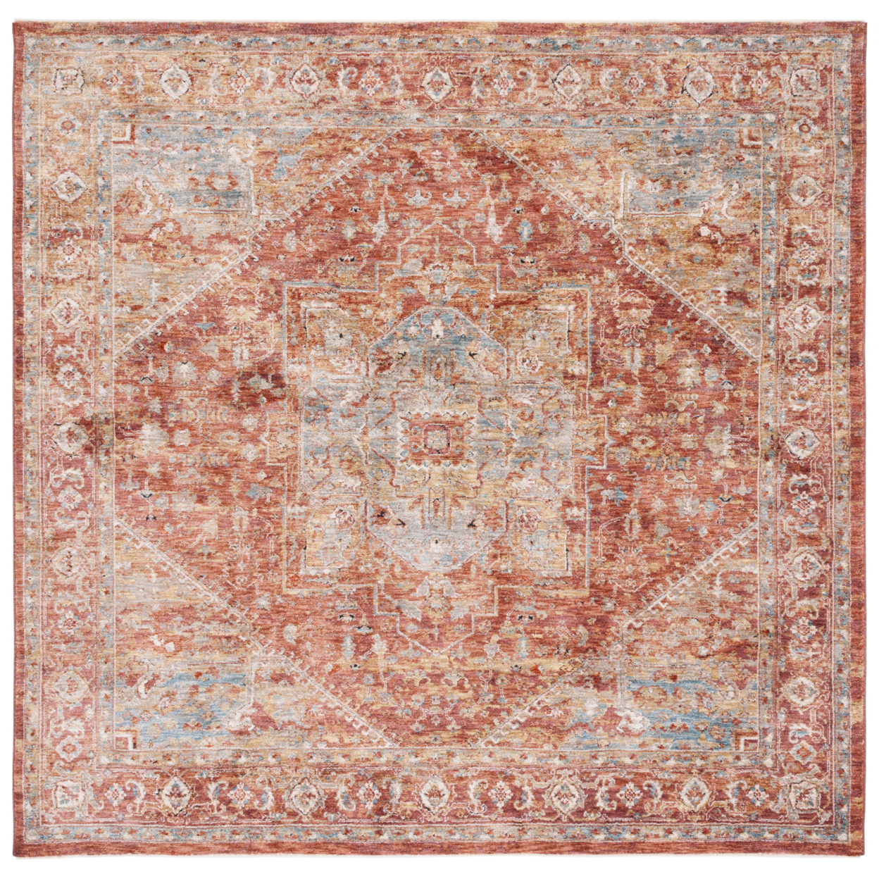 SAFAVIEH Valencia Collection VAL568P Rust/Beige Blue Rug - 6' 4 Square