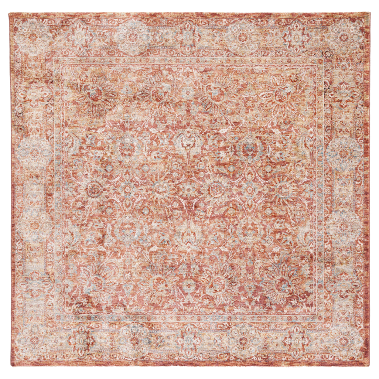 SAFAVIEH Valencia Collection VAL570P Rust / Teal Rug - 6' 4 Square