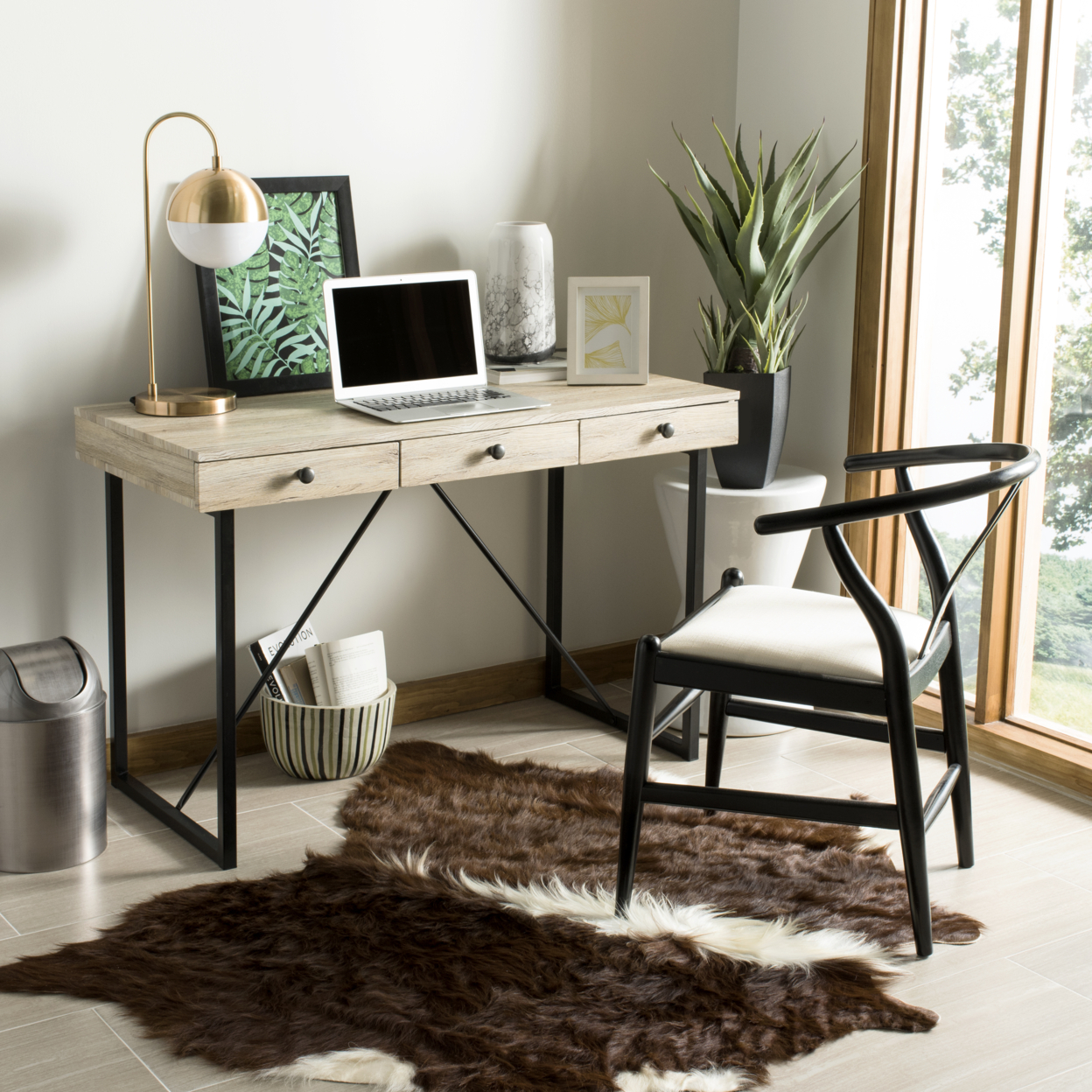 SAFAVIEH Hilton 3-Drawer Desk Rustic Brown / Black