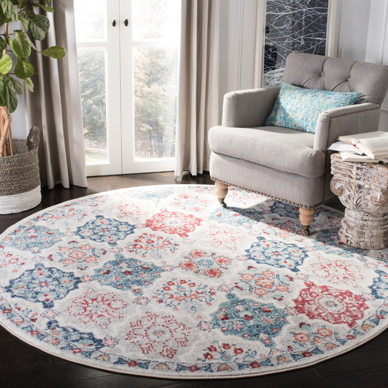 SAFAVIEH Brentwood Collection BNT815A Cream / Blue Rug - 4' X 6'