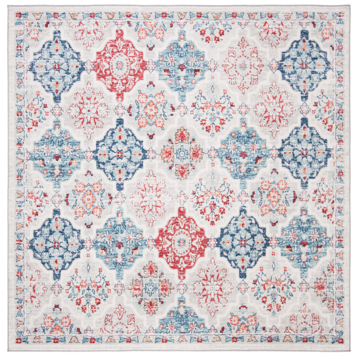 SAFAVIEH Brentwood Collection BNT815A Cream / Blue Rug - 6'-7 X 6'-7 Square