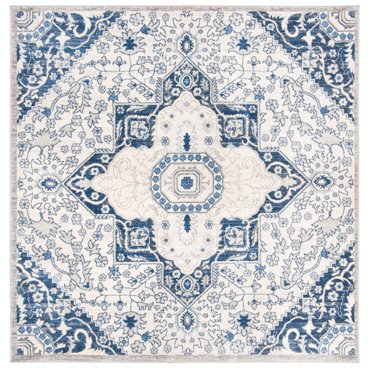 SAFAVIEH Brentwood Collection BNT816D Cream / Blue Rug - 6'-7 X 6'-7 Square